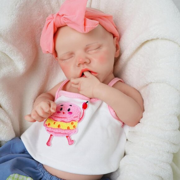🆕17.2in Full Silicone ivory Reborn Baby Girl Lifelike Sleeping Reborn Doll - Picture 5 of 10
